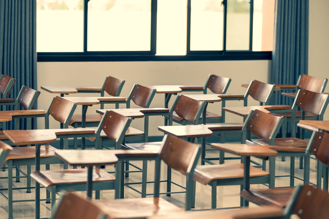 Empty university classrooms during the plague